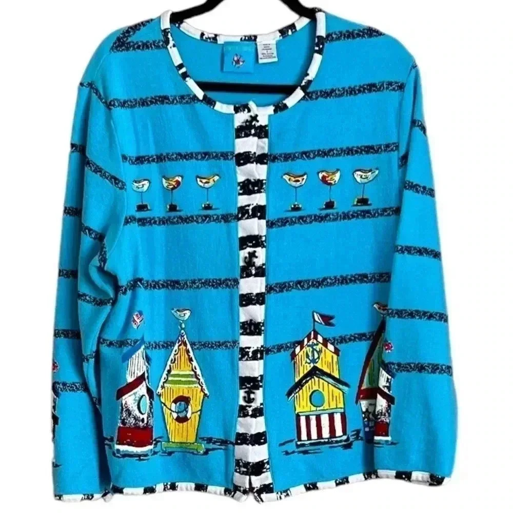 Spartelle‎ sweater cardigan Anchor Nautical Sz Small
